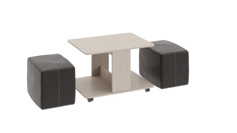 Стол Журнальный с Пуфиками «Капри» Стол Журнальный с Пуфиками «Капри» Дуб Белфорт/Кож.зам Коричневый/Ш-600× Д-800 × В-500 мм