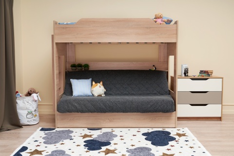 Двухъярусная кровать с диван-кроватью темно-серый / дуб сонома