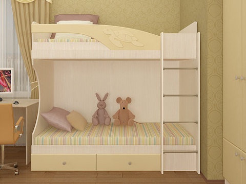 Кровать 2-х Ярусная Ириска МДФ (2,03х1,85х1,08/сп. место 0,8х2,0)/Разные Цвета