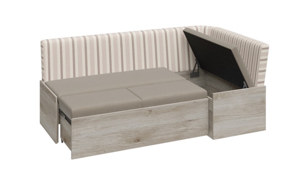 Скамья угловая со спальным местом «Париж» (Баттл Рок/ Полоса бежевая)