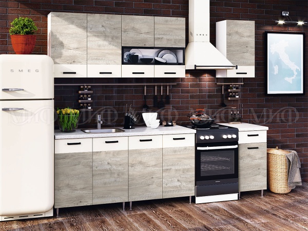 Кухонный Гарнитур Риана Крафт Светлый + Белый 1600/1700/1800/2000 мм