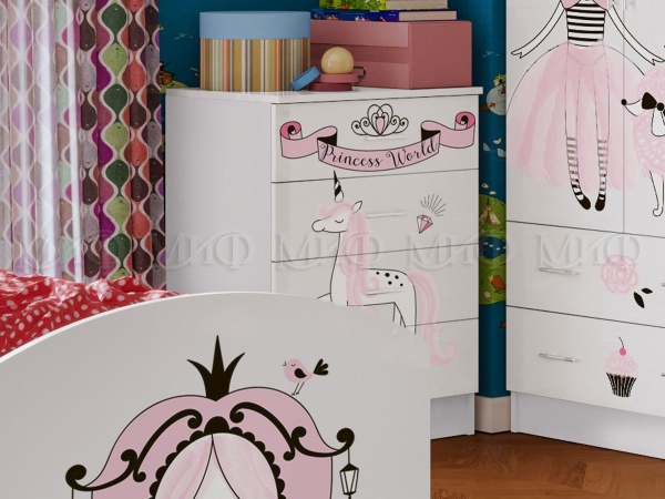 Комод Принцесса (Ш-600 x Г-430 х В-820 мм)Белый/Фотопечать 